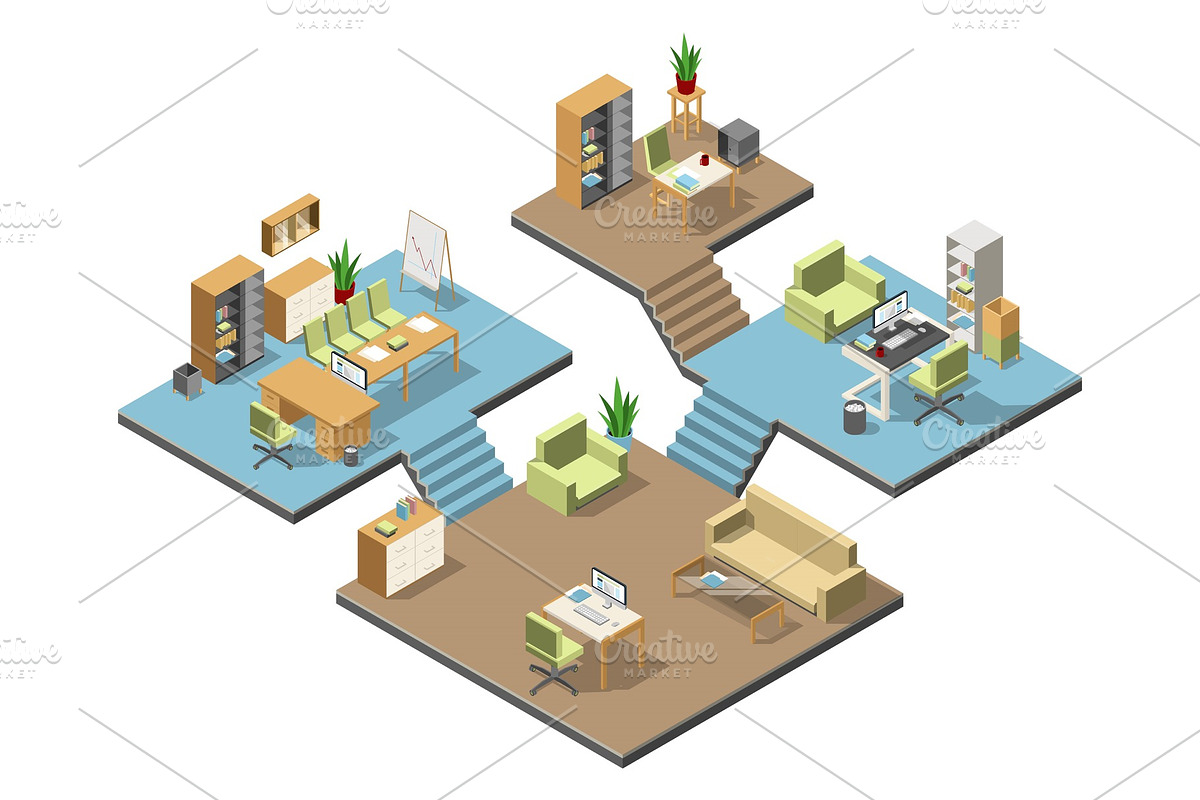 Different isometric modern offices in Graphics - product preview 8