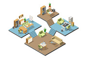 Different isometric modern offices