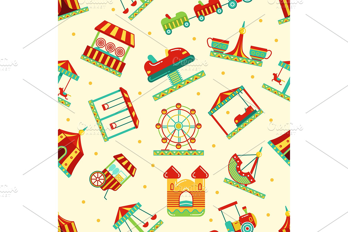 Amusement park with carousel, circus in Patterns - product preview 8