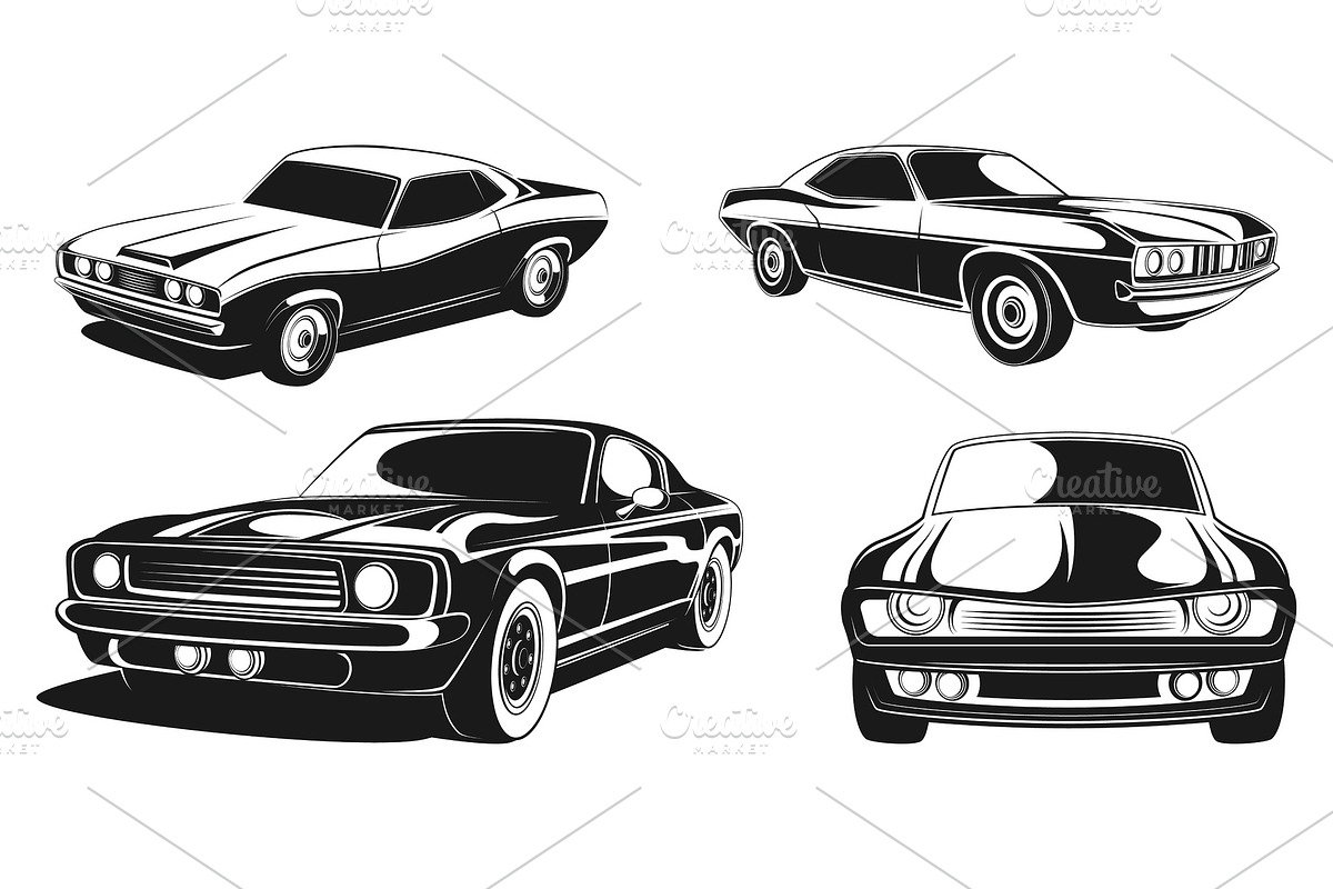 Monochrome illustration set of retro in Graphics - product preview 8