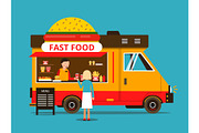 Cartoon illustration of food truck
