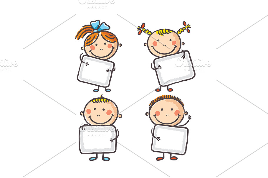 Four kids with blank signs in Illustrations - product preview 8