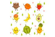 Funny emotion on cartoon fruits and