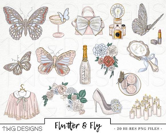 Butterfly Fashion Girl Clip Art in Illustrations - product preview 1
