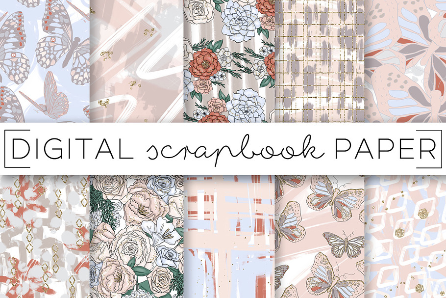 Floral Butterfly Digital Papers