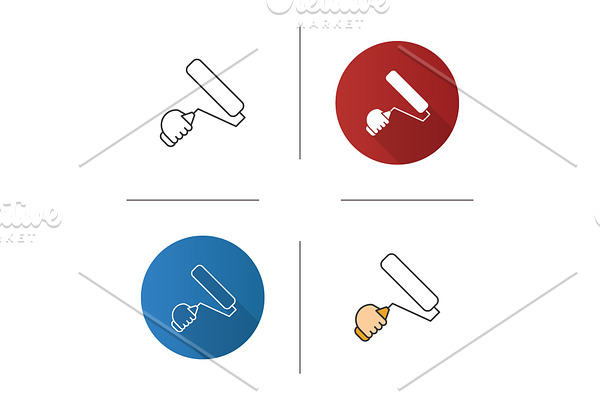 Hand holding paint roller icon