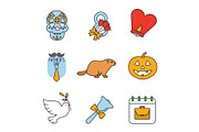 Holidays color icons set
