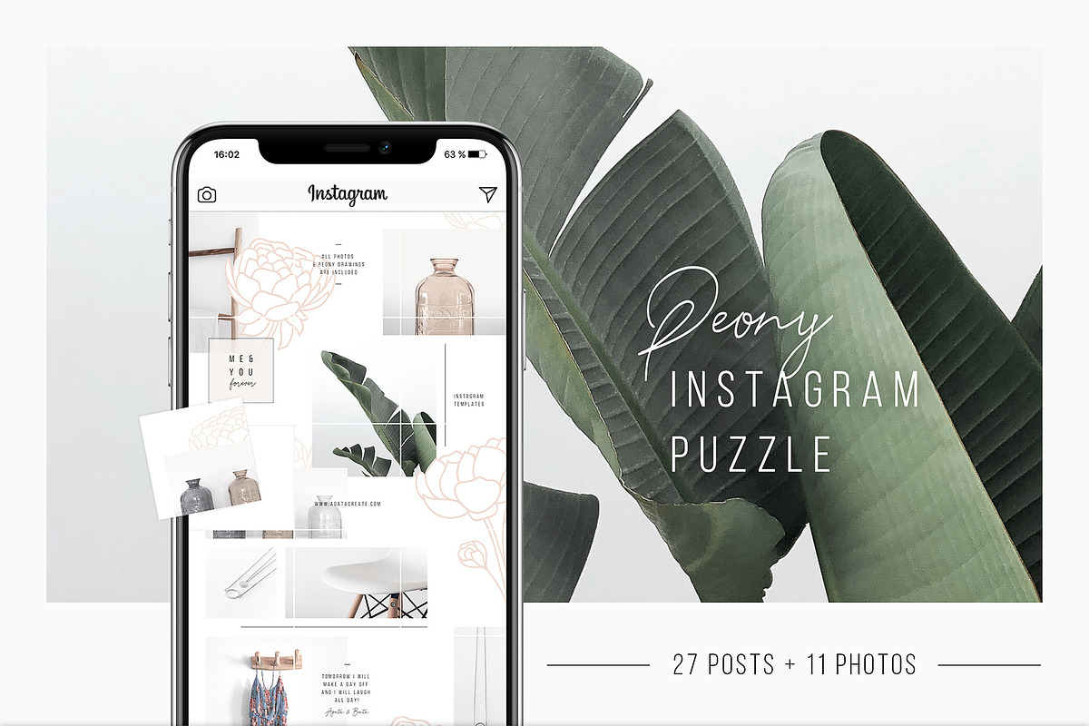 Peony Instagram Puzzle + 11 Photos in Instagram Templates - product preview 8