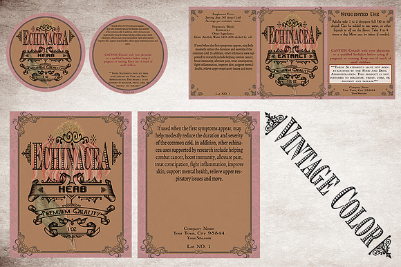 Echinacea Vintage Herb Labels in Stationery Templates - product preview 6
