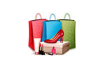 Red shoes and cosmetics. Vector