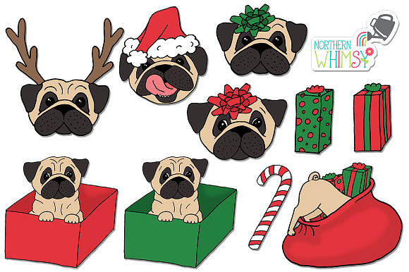 Christmas Pug Illustrations in Illustrations - product preview 1