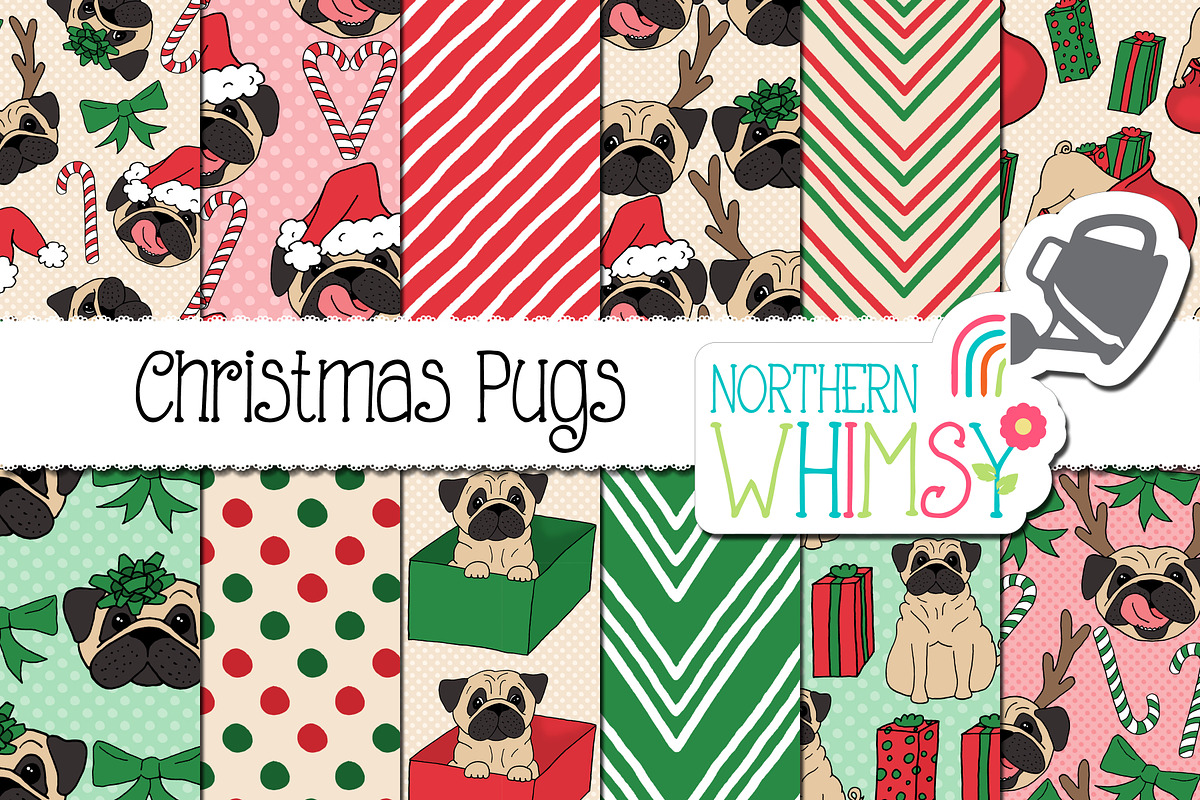 Christmas Pug Dog Patterns in Patterns - product preview 8