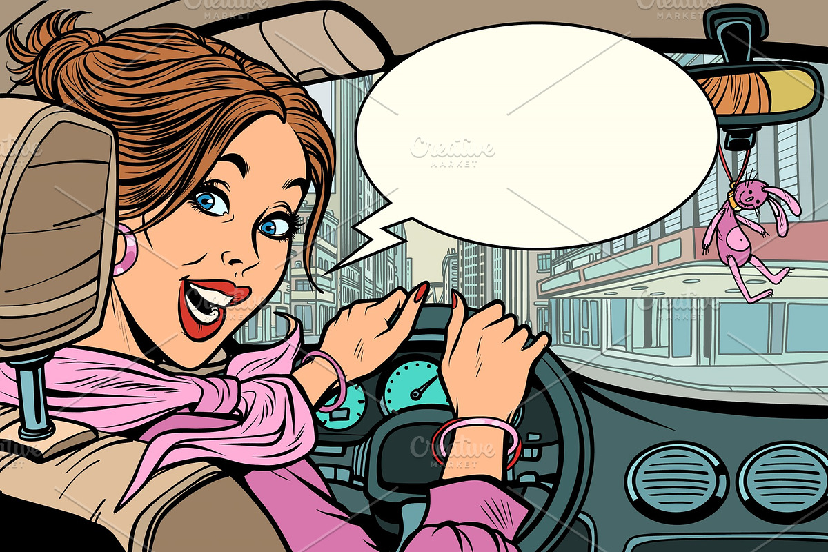 Joyful woman behind the wheel of a in Illustrations - product preview 8