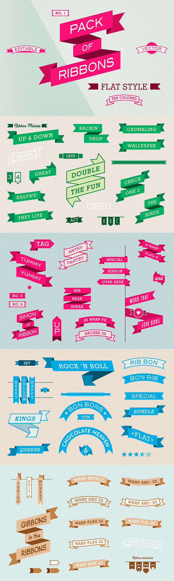 Pack of 66 Editable Ribbons in Graphics - product preview 4