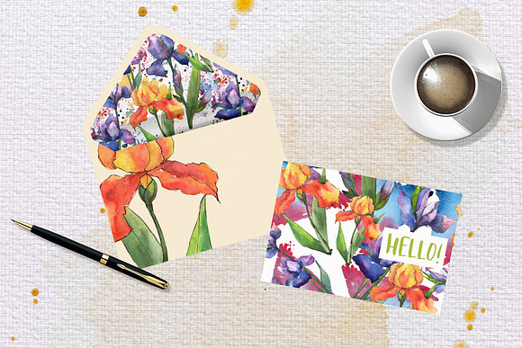 Orange and purple irises PNG set in Illustrations - product preview 3