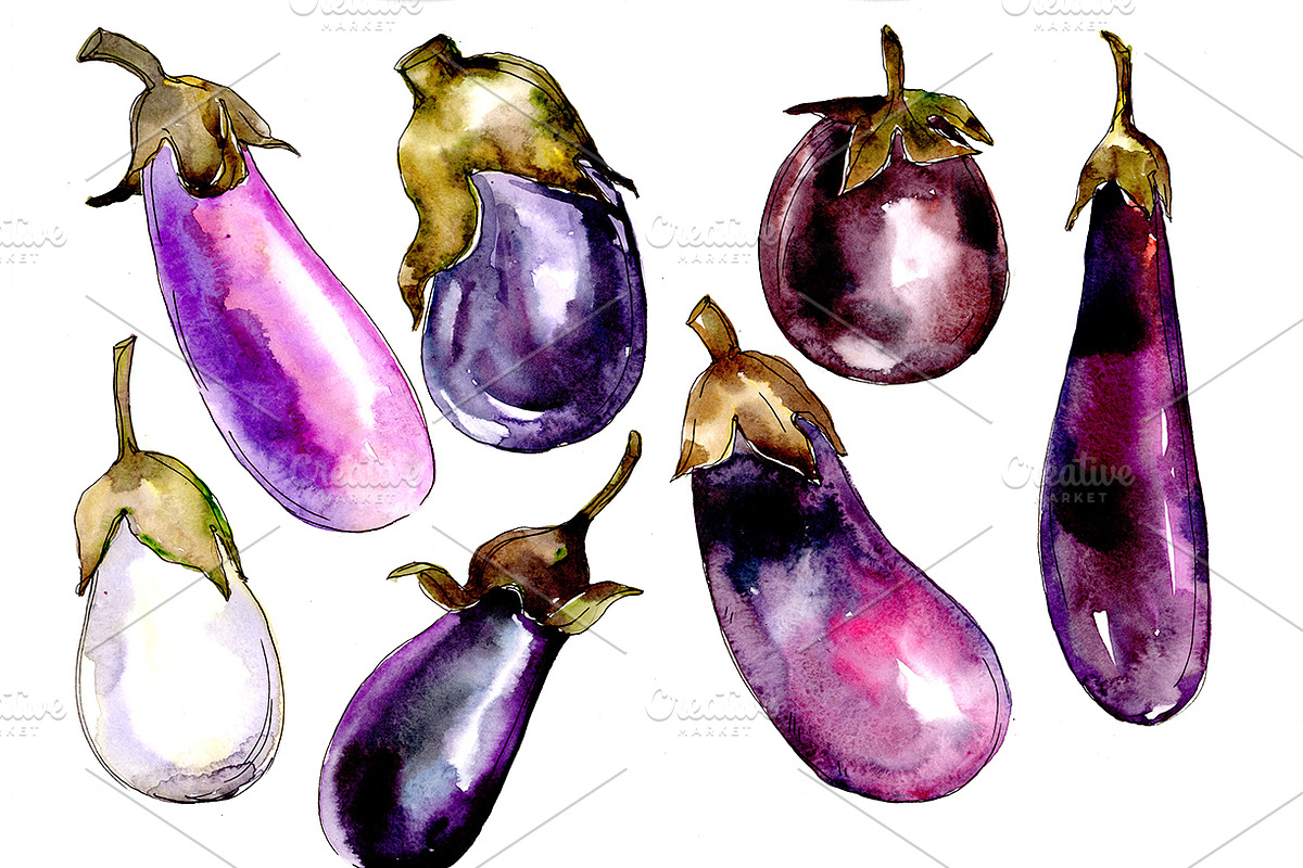 Purple eggplant vegetables PNG set in Illustrations - product preview 8