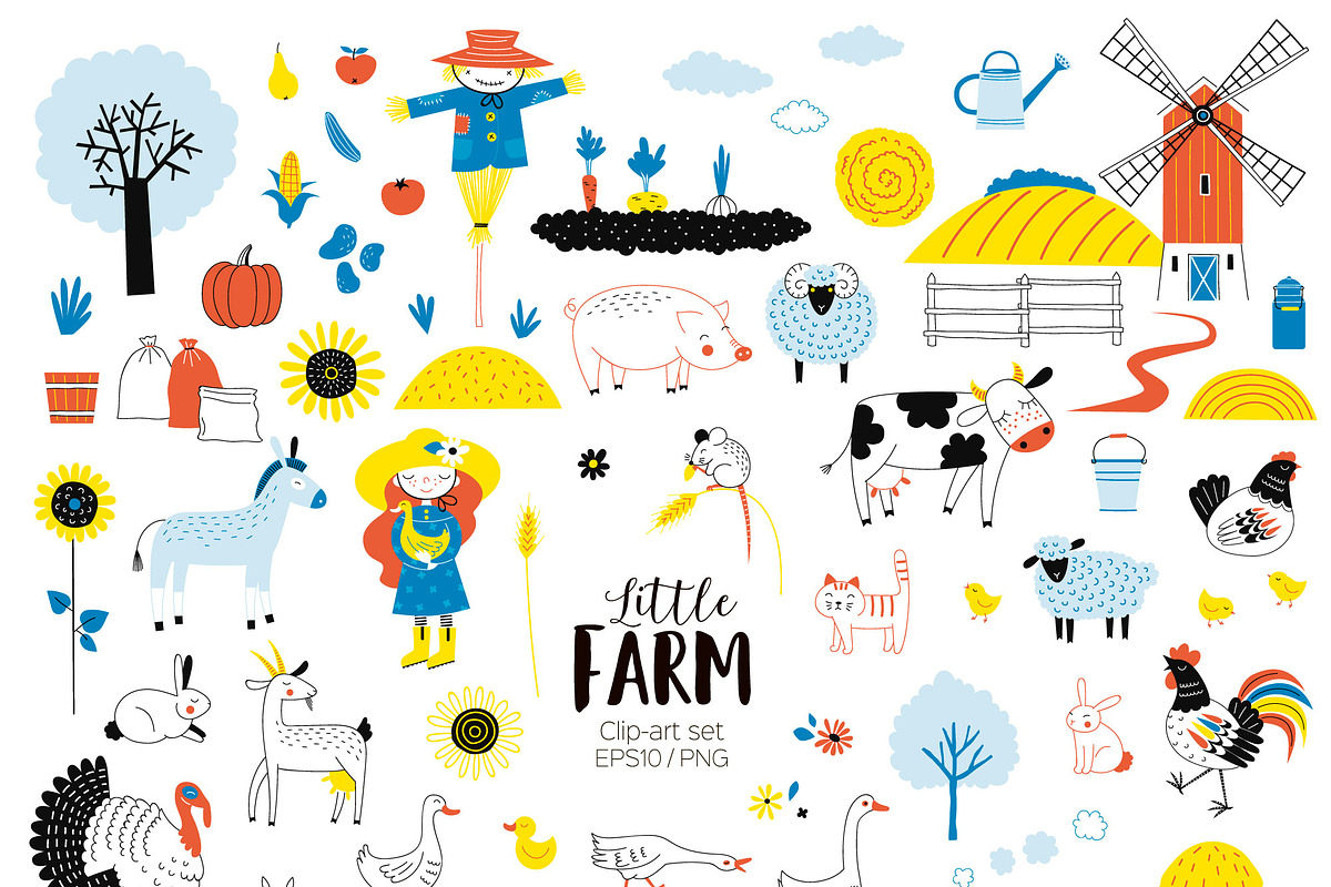 Little Farm clip-art set in Illustrations - product preview 8