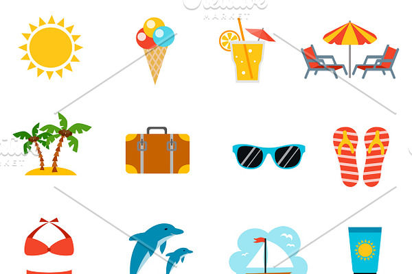 Summer and vacations icons set