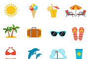 Summer and vacations icons set