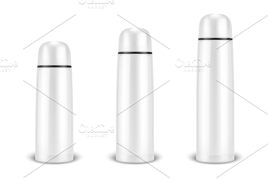 Thermo tumbler flask. Vector set. 