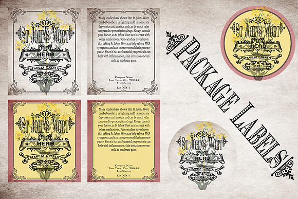 St Johns Wort Vintage Labels in Stationery Templates - product preview 3