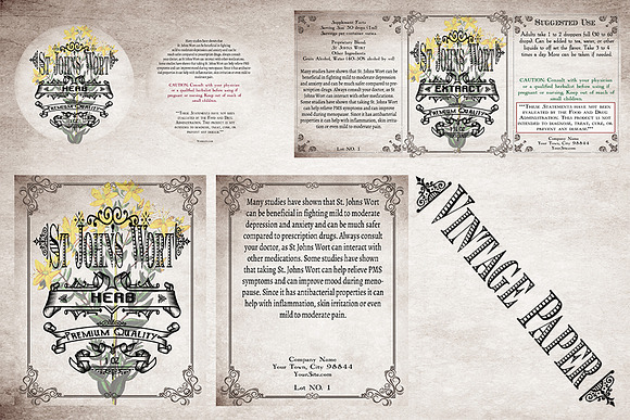 St Johns Wort Vintage Labels in Stationery Templates - product preview 5
