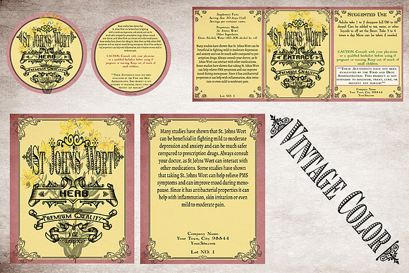 St Johns Wort Vintage Labels in Stationery Templates - product preview 6