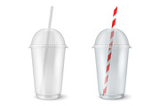 Plastic disposable cup. Vector set. 