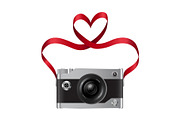 Camera and Red Ribbon with Heart