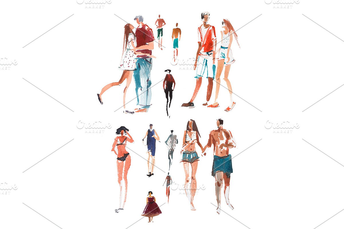 Walking people Watercolor in Illustrations - product preview 8