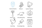 Holidays linear icons set