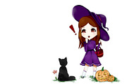 Witch, black cat and pumpkin lantern