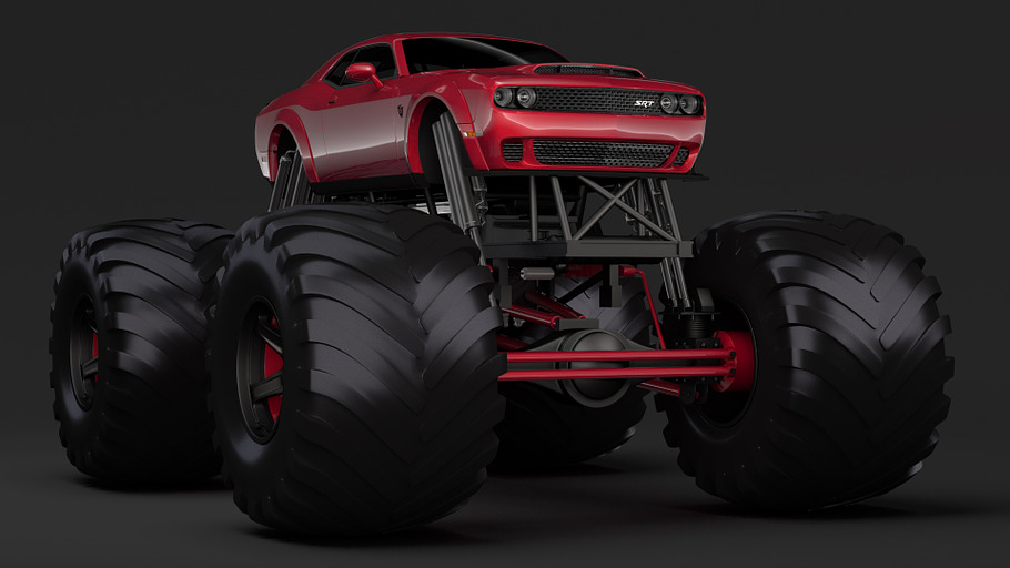 Monster Truck Dodge Challenger Demon in Vehicles - product preview 2