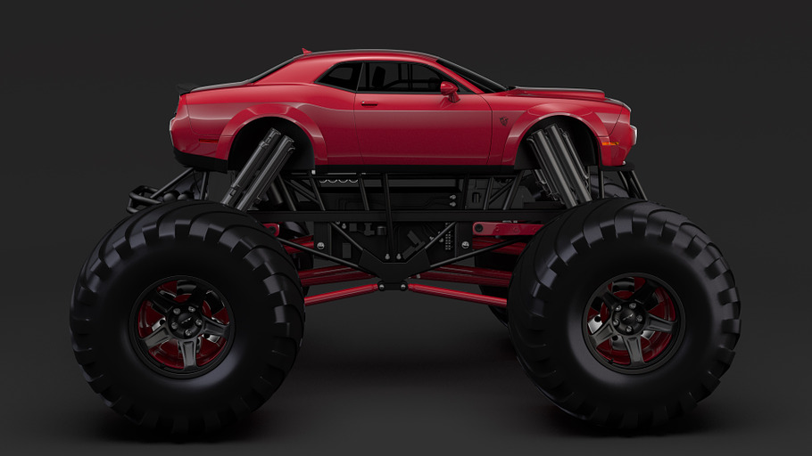 Monster Truck Dodge Challenger Demon in Vehicles - product preview 8