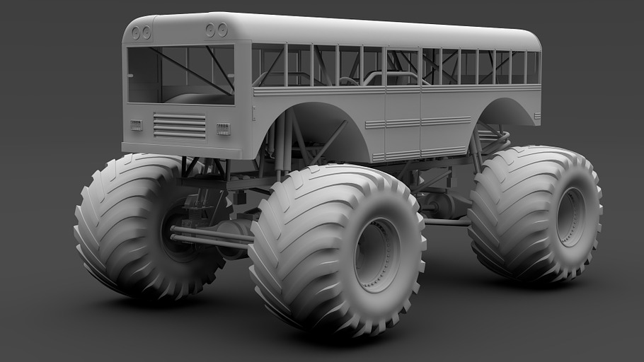 Monster Truck School Bus in Vehicles - product preview 11