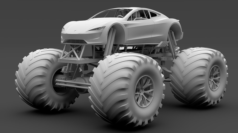 Monster Truck Tesla Roadster in Vehicles - product preview 12
