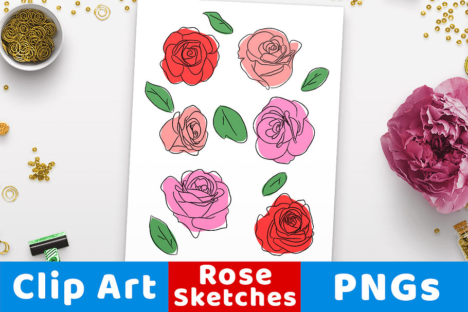 Sketch Roses Clipart in Illustrations - product preview 8