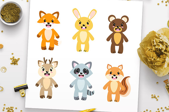 Cute Woodland Animals Clipart in Illustrations - product preview 1