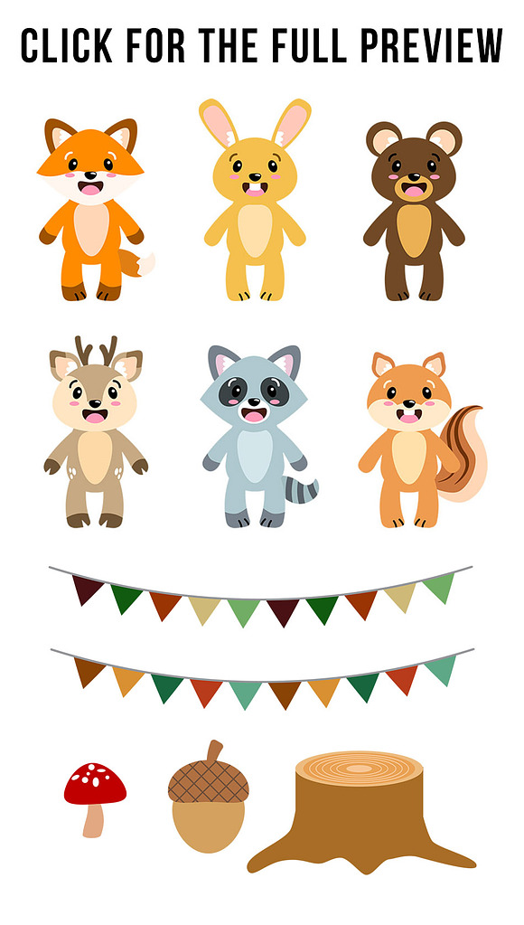 Cute Woodland Animals Clipart in Illustrations - product preview 2