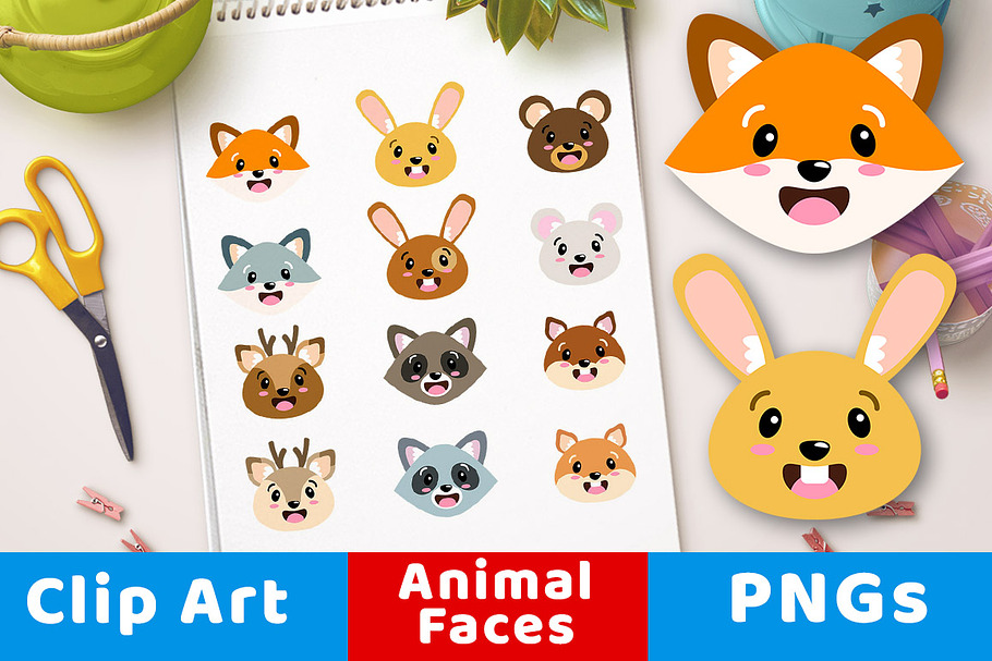 Cute Forest Animal Faces Clipart