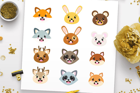 Cute Forest Animal Faces Clipart in Illustrations - product preview 1