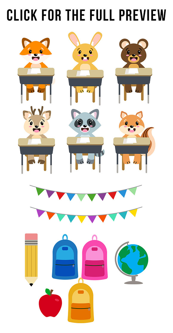 Back to School Animals Clipart in Illustrations - product preview 2