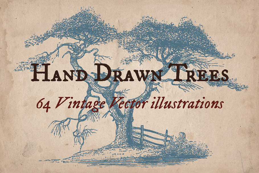 64 Vintage Hand Drawn Trees