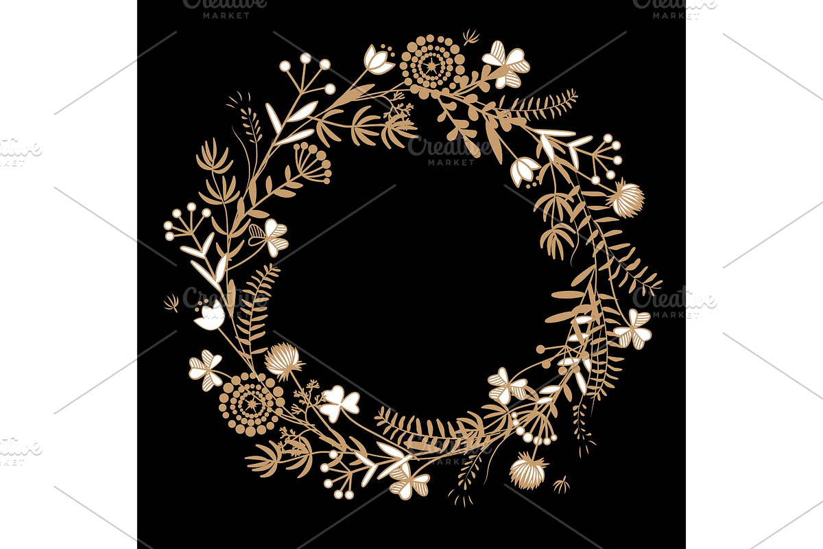 Gold autumn floral wreath in Illustrations - product preview 8