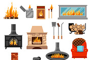 Fireplaces icons set