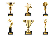 Trophy cups and awards realistic set