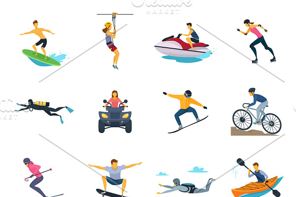 Extreme sport activities flat icons