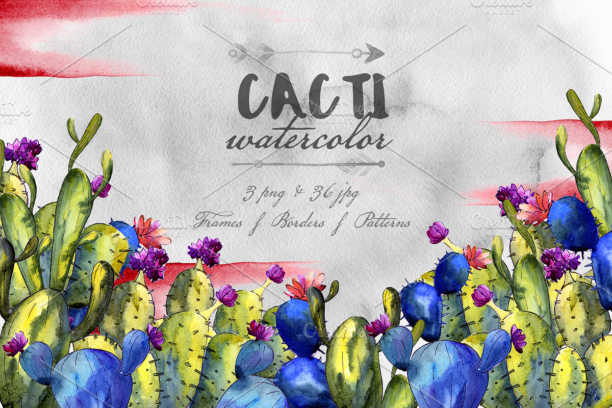 Cacti watercolor PNG set in Illustrations - product preview 8