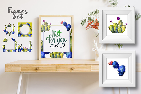 Cacti watercolor PNG set in Illustrations - product preview 1
