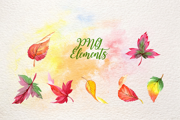 Cool autumn leaves PNG watercolor in Illustrations - product preview 2